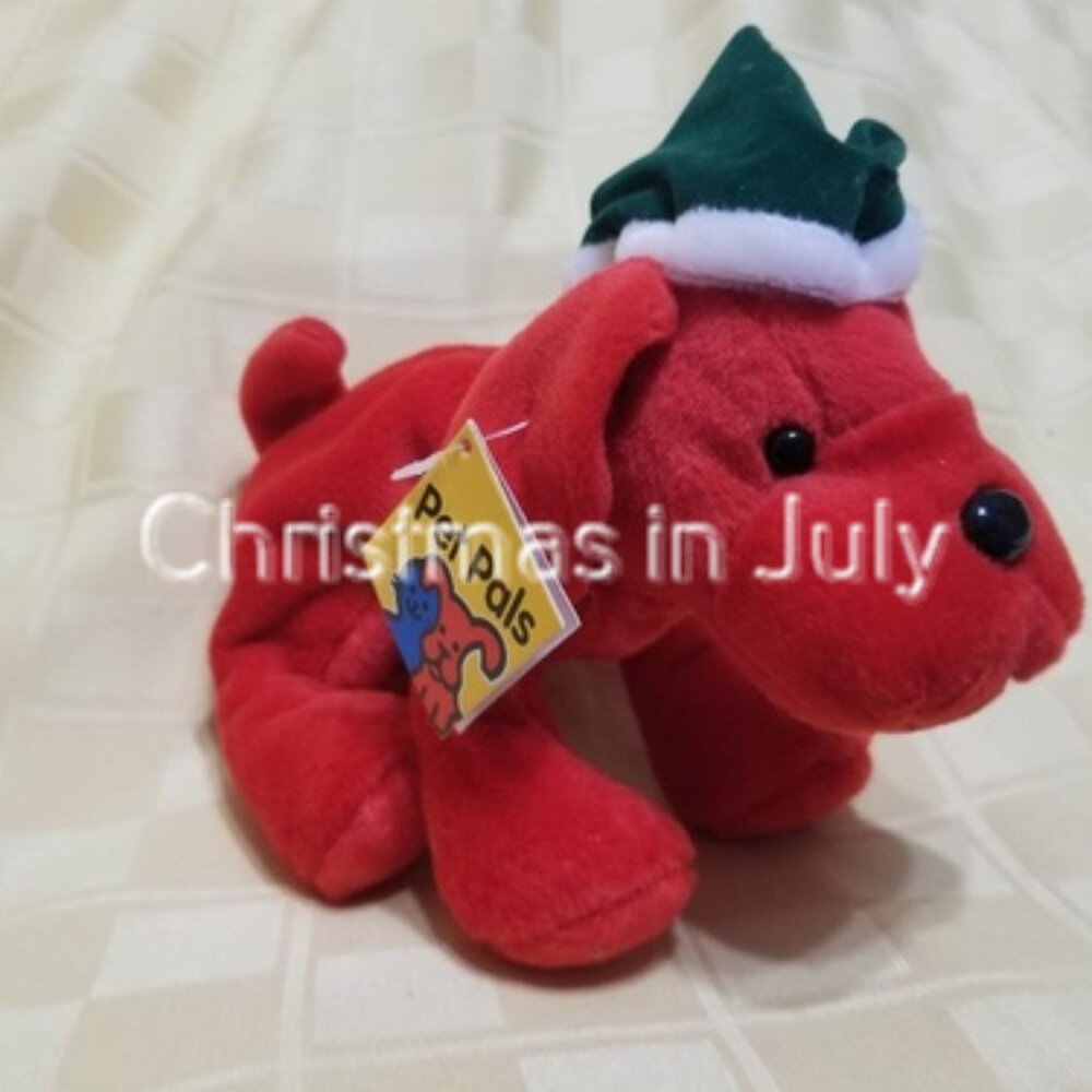 Vintage 1998 Petco Pet Pals Holiday Red Ruff Dog Christmas plush Bean Bag Toy 6"